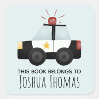 Boys This Book Belongs Police Car Kids Bookplate