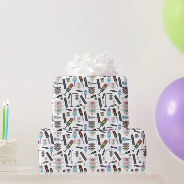 boys tiled traffic lights roads transportation wrapping paper (Party Gifts)