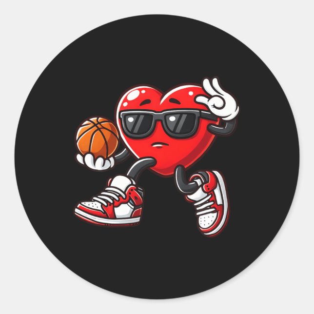 Boys Toddler Cute Heart Playing Basketball Valenti Classic Round Sticker (Front)