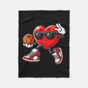 Boys Toddler Cute Heart Playing Basketball Valenti Fleece Blanket