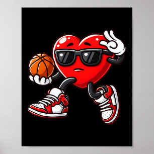 Boys Toddler Cute Heart Playing Basketball Valenti Poster