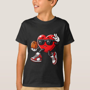 Boys Toddler Cute Heart Playing Basketball Valenti T-Shirt