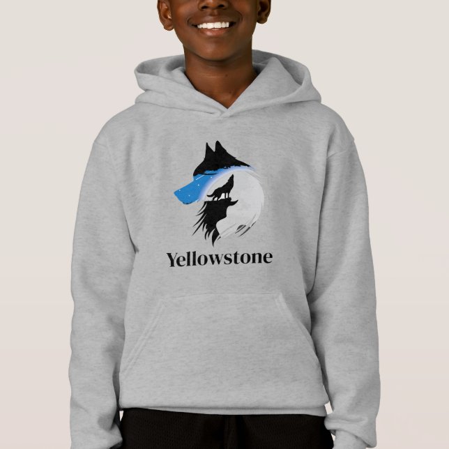 Boy's Top Hooded Sweatshirt Yellowstone Wolf (Front)