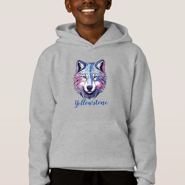 Boy's Top Hooded Sweatshirt Yellowstone Wolf (Front)