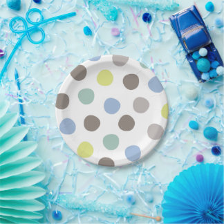 Boys Toys 1st Birthday Party Pastels Polka Dots Paper Plate