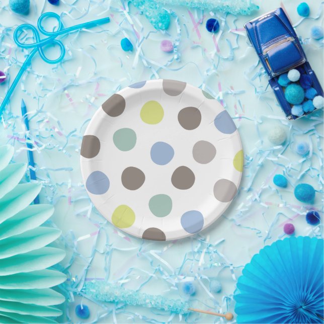 Boys Toys Birthday Pastels Polka Dots Paper Plates (Party)