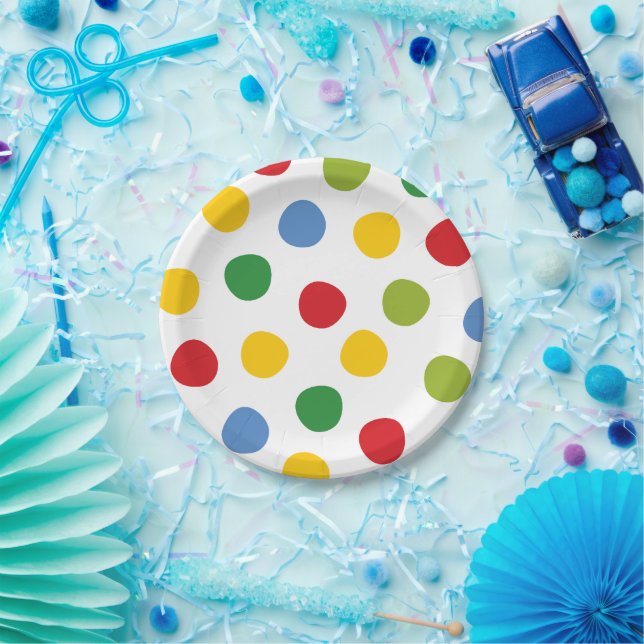 Boys Toys Birthday Primary Polka Dots Paper Plates (Party)