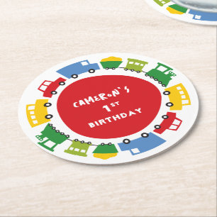 Boys Toys Colorful Fun Transport Birthday Party Round Paper Coaster