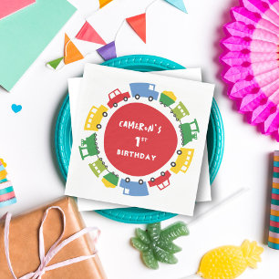 Boys Toys Colourful Fun Transport Birthday Party Napkin