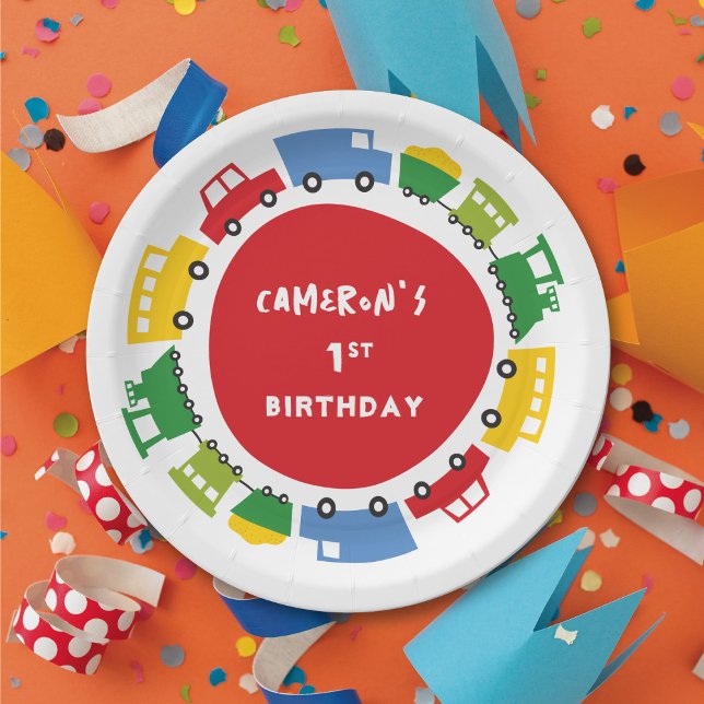 Boys Toys Colourful Fun Transport Birthday Party Paper Plate (Boy's Toys Transport Kid's Birthday Party Collection @ fat*fa*tin)