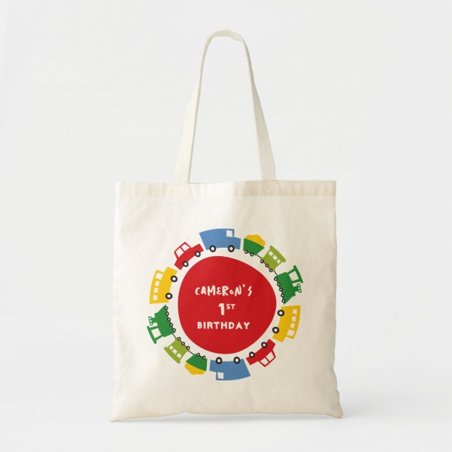 Boys Toys Colourful Fun Transport Birthday Party Tote Bag (Front)