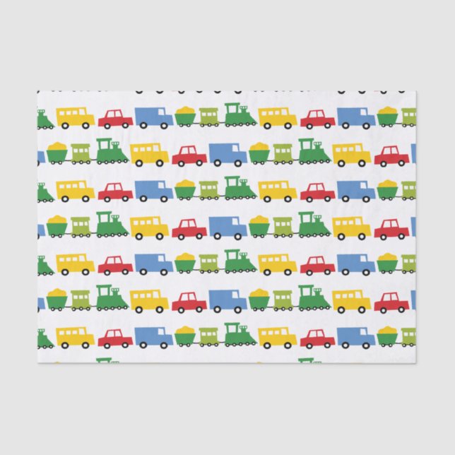 Boys Toys Colourful Transport Kid's Birthday Party Tissue Paper (Front)