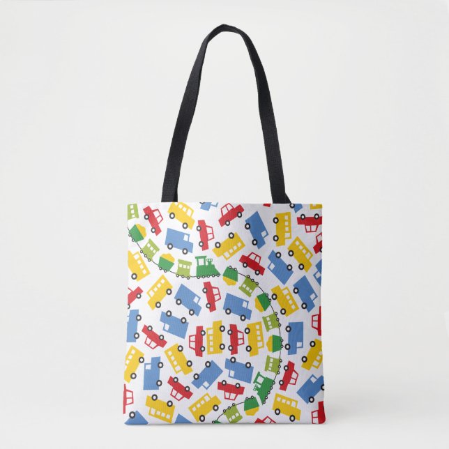 Boys Toys Colourful Transport Kid's Birthday Party Tote Bag (Front)
