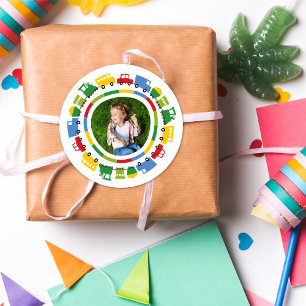 Boys Toys Colourful Transport Kid's Birthday Photo Classic Round Sticker