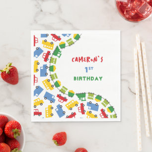 Boys Toys Fun Colourful Transport Birthday Party Napkin