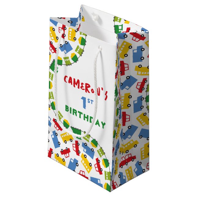 Boys Toys Fun Colourful Transport Birthday Party Small Gift Bag (Front Angled)