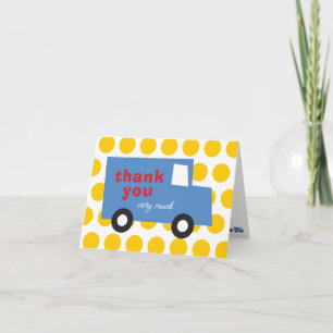 Boy's Toys Fun & Cute Blue Truck Yellow Polka Dots Thank You Card