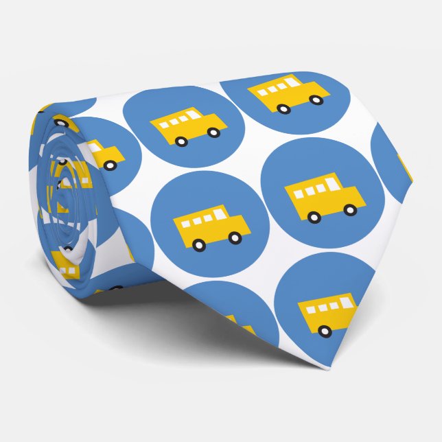 Boys Toys Fun Cute Retro Transport Yellow Bus Dots Tie (Rolled)