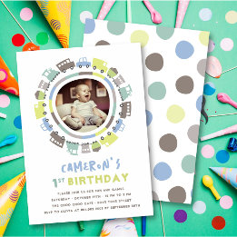 Boys Toys Fun Transport Photo 1st Birthday Party Invitation