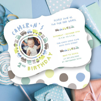 Boys Toys Fun Transport Photo 2nd Birthday Party Invitation