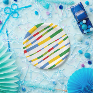 Boys Toys Kids Birthday Party Colourful Fun Stripe Paper Plate