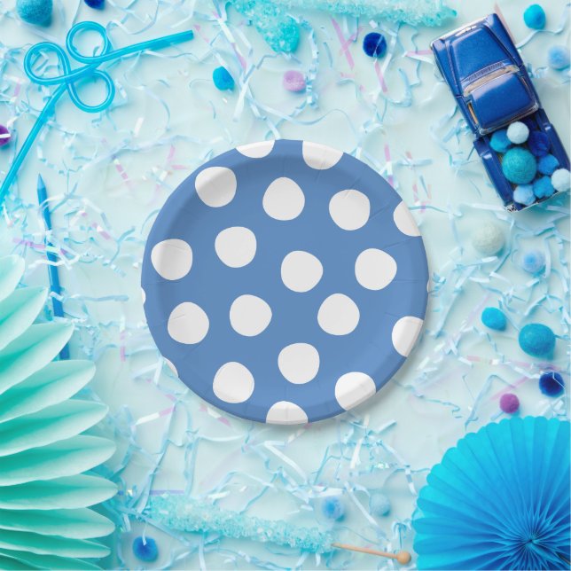 Boys Toys Kids Birthday Party Polka Dots On Blue Paper Plate (Party)