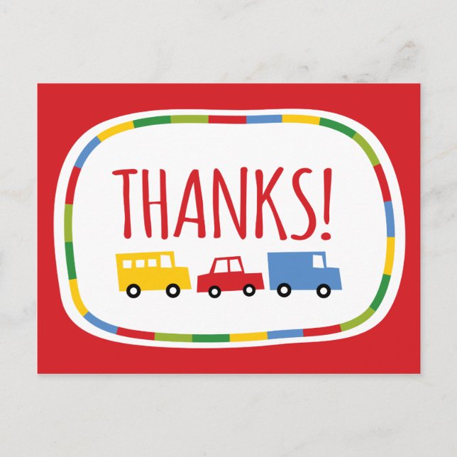 Boys Toys Kid's Birthday Party Thank You Note Card (Front)