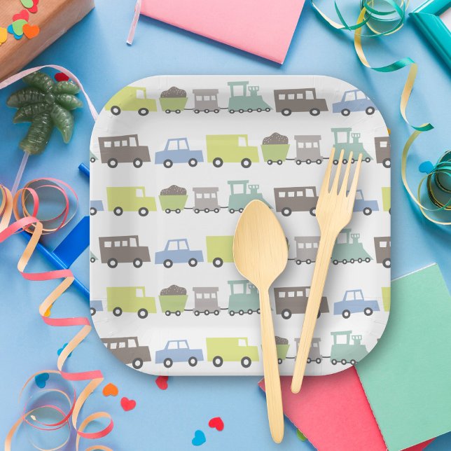 Boys Toys Pastel Blue Kid Transport Birthday Party Paper Plate (Boys Toys Pastel Blue Transport Kid's Birthday Party Paper Plates @ fatfatin_mini_me)