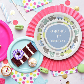 Boys Toys Pastel Blue Transport Kid Birthday Party Paper Plate