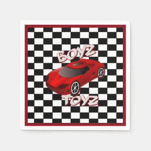 Boys Toys Red Sports Car Chequered Napkins