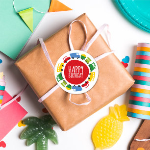 Boys Toys Transport Car Train Happy Birthday Party Classic Round Sticker