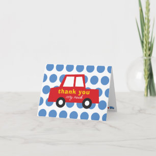 Boy's Toys Transport Fun & Cute Red Car Blue Dots Thank You Card