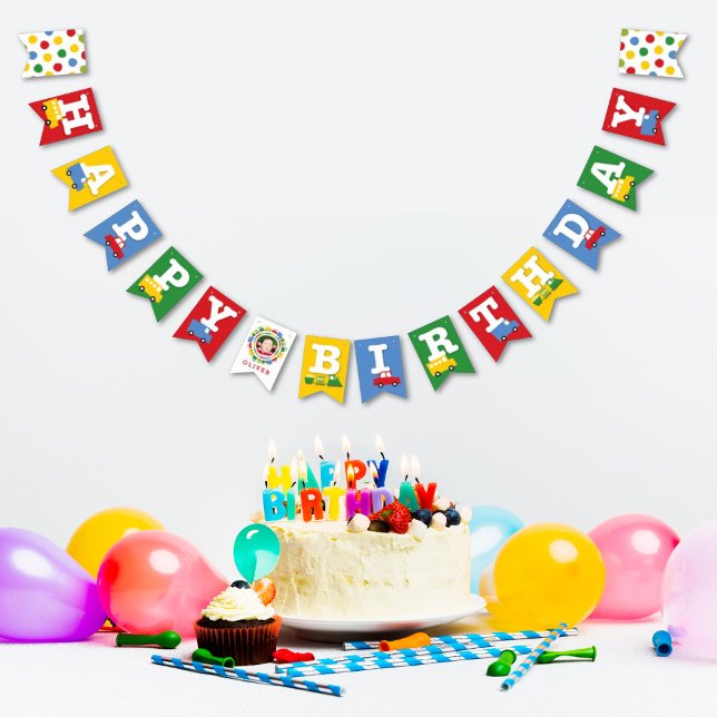 Boys Toys Transport Photo & Happy Birthday Banner (Boy's Toys Transport Kid's Birthday Party Collection @ fat*fa*tin)