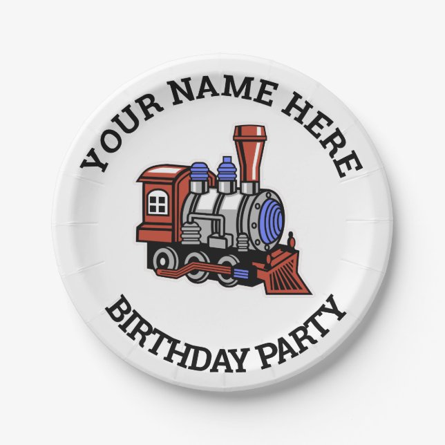 Boys Train Birthday Party Paper Plates (Front)