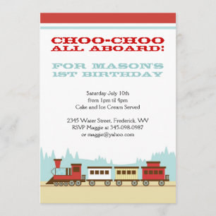 Boys train birthday party themed invitations