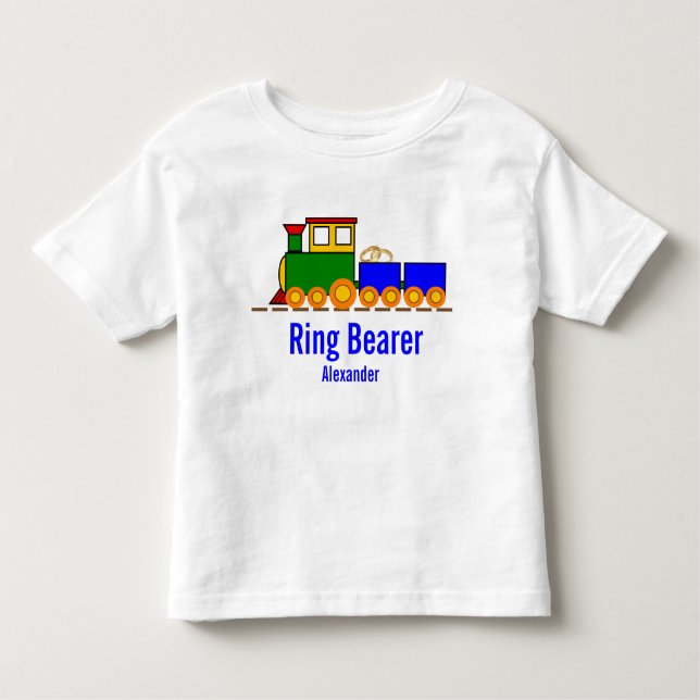 Boy's Train Wedding with Ring Bearer's Name Toddler T-Shirt (Front)