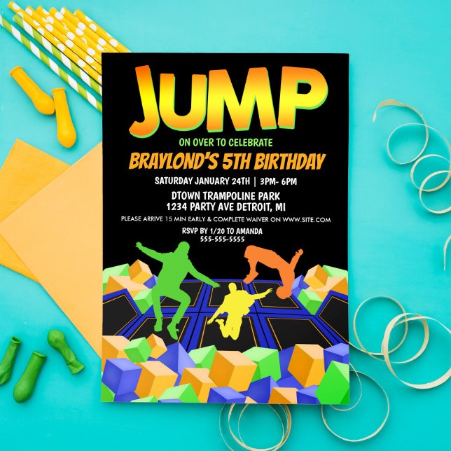 Boys Trampoline Park Party Invitation (Creator Uploaded)