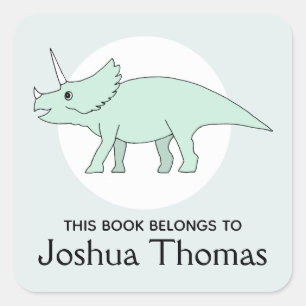 Boys Trendy This Book Belongs Dinosaur Name Kids Square Sticker