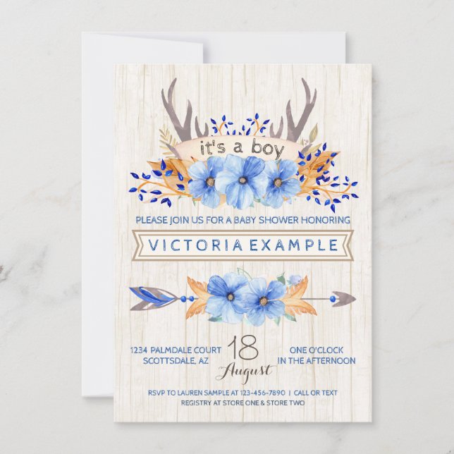 Boys Tribal Antler Fall Baby Shower Invitations (Front)