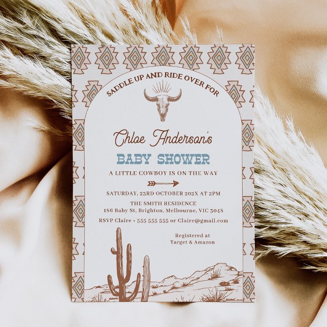 Boys Tribal Boho Arch Rodeo Western Baby Shower Invitation (Boys Rodeo Baby Shower Invitation, Cowboy Baby Shower Invitation, Western Wild West Tribal Pattern)