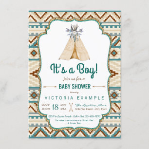 Boys Tribal Teepee Aztec Baby Shower Invitation