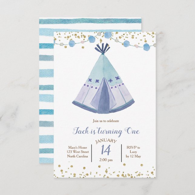 Boys Tribal Teepee Birthday Invitation (Front/Back)