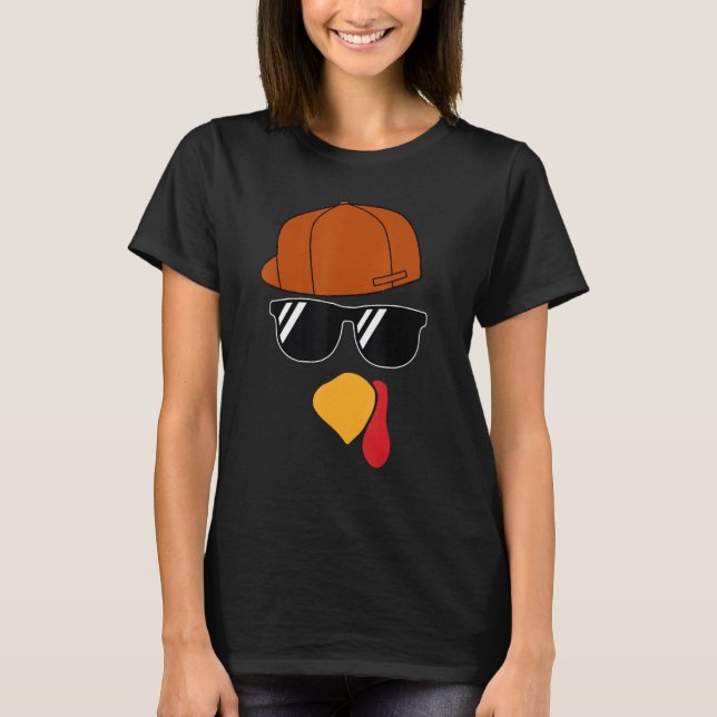 Boys Turkey Face Thanksgiving Trucker Hat Glasses  T-Shirt (Front)