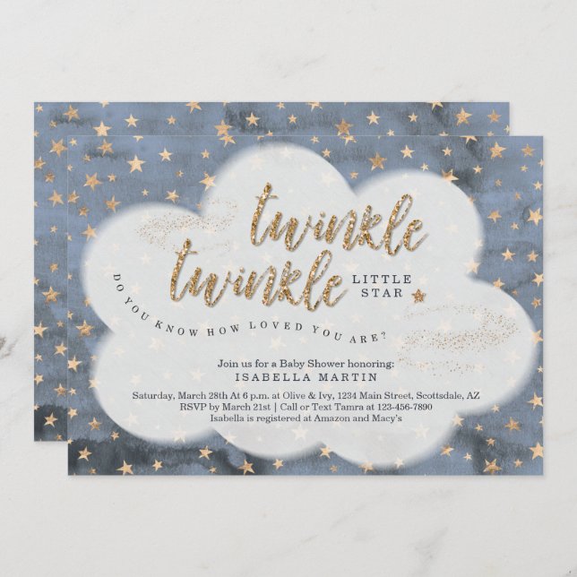 Boys Twinkle Twinkle Little Star Baby Shower Invitation (Front/Back)