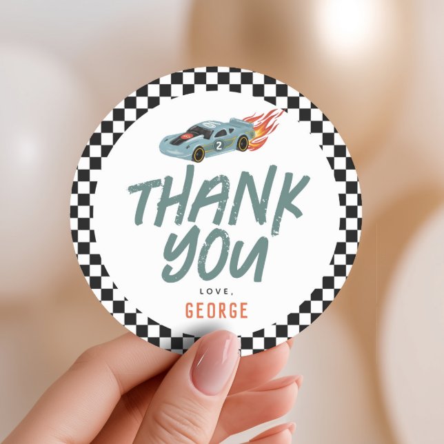 Boys Two Fast Racing 2nd Birthday Favour Classic Round Sticker (Creator Uploaded)