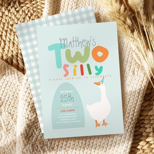 Boys Two Silly Goose Blue First Birthday Invitation (Creator Uploaded)