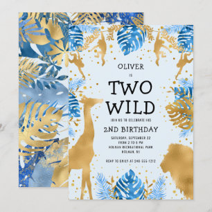 Boys Two Wild 2nd Birthday Blue Safari Invitation