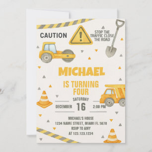 Boys Under Construction Birthday Invitation