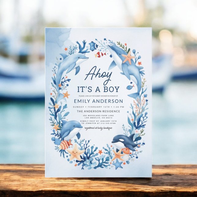 Boy's Under the Sea Blue Baby Shower Invitation (Creator Uploaded)