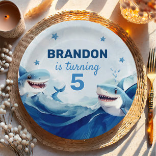 Boys Under the Sea Ocean Shark 5th Birthday Paper Plate